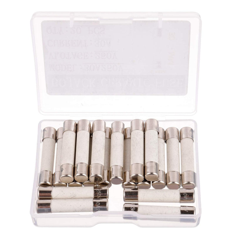 [Australia - AusPower] - BOJACK 30AL250V 6x30mm 30A 250V Slow-Blow Ceramic Fuses 30 amp 250 Volt 0.24 x 1.18 Inch Ceramic Tube Time-delay Fuses(Pack of 20 Pcs) 