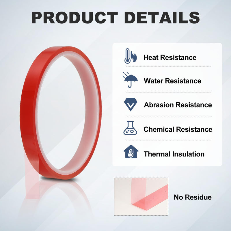 uxcell 12 Rolls Heat Tape, 10mm x 16m(52FT) No Residue High-Temperature Resistant Tape Heat Transfer Tape for Sublimation Electronics 3D Printing Soldering, Red 10mm x 16m(52FT)
