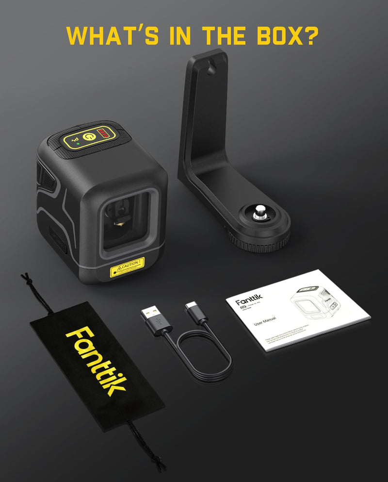 [Australia - AusPower] - Fanttik D2 Laser Level, 100 ft Self-Leveling Green Cross Line Laser, USB-C Rechargeable, Rotatable 360 Degree, Pulse Mode, Magnetic Bracket, Carrying Pouch, for Picture Hanging and Home DIY - Black 