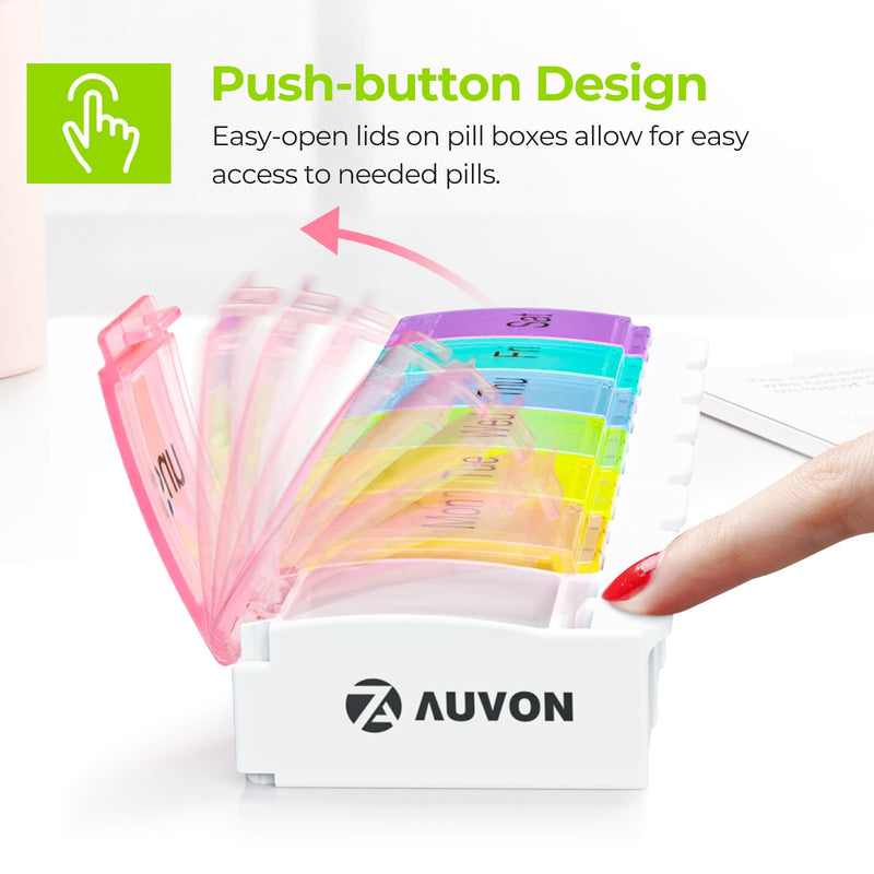 [Australia - AusPower] - AUVON Weekly Pill Organizer Arthritis Friendly, BPA Free Travel 7 Day Pill Box Case with Spring Open Design and Large Compartment to Hold Vitamins, Cod Liver Oil, Supplements and Medication Cream White 
