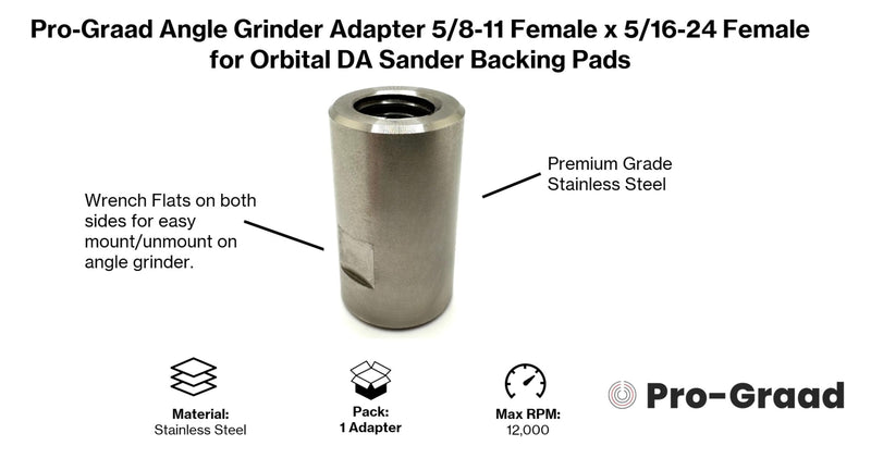 [Australia - AusPower] - 54040 Stainless Steel Angle Grinder Adapter 5/8-11 Female x 5/16-24 Female, Arbor Adapter compatible for use with 5/16”-24 Threaded DA Backer Pads on Angle Grinder with 5/8”-11 5/8-11 Female × 5/16-24 Female Adapter 