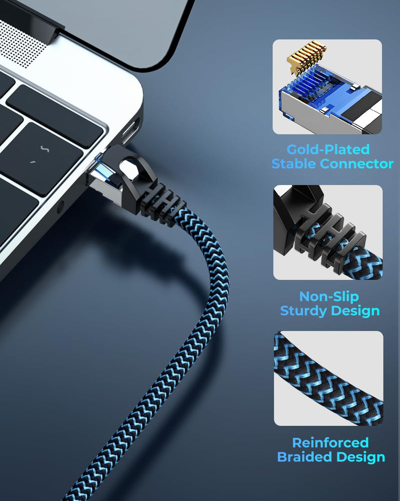 10 x 0.25 m LAN Cable Network Cable CAT8 Ethernet Cable | RJ45 Patch Cable 40Gbps 2000Mhz/s Gigabit, High Speed Internet Cable Compatible with Router Modem Laptop PC blue 10