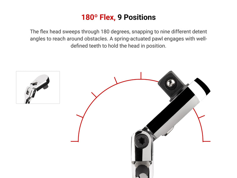 TEKTON 3/8 Inch Drive x 12 Inch Flex Head Long Ratchet | SRH22112 Non-Quick-Release