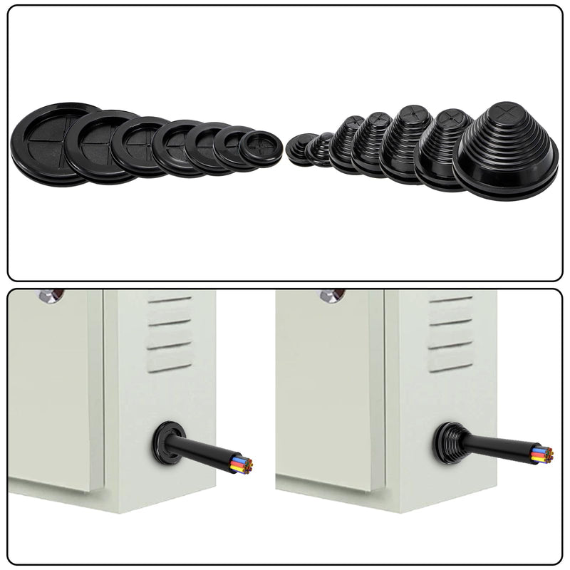Yarlung 42 Pack Rubber Grommets Assortment Kit for Wire Protection, 7 Sizes Drill Hole Grommets Firewall Hole Plug for Wire, Plug, Electrical Appliance, Plumbing, Tower Shaped and Round Double Sided