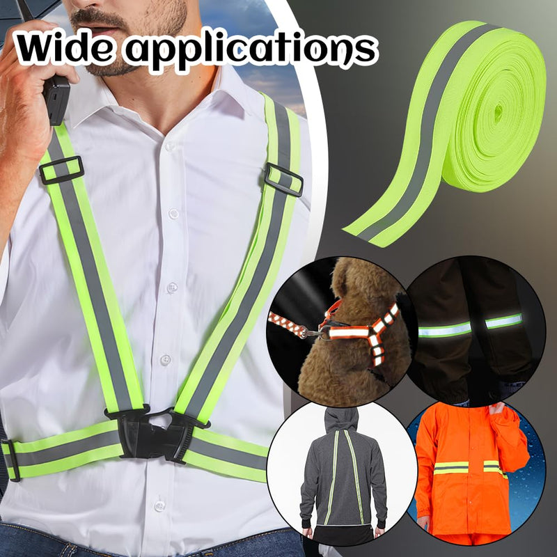 OLYCRAFT 2 Inchx54.7 Yards Reflective Ribbon Green Sew On Reflective Tapes Silver Sew On Warning Strip High Visibility Reflection Tape Strip for Clothing Trim Decor Jacket Backpacks Pet Collars