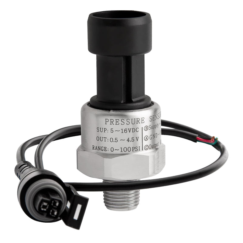 100 Psi Oil Fuel Pressure Sensor Transducer Sender 1/8" -27 NPT Thread with Harness Kit for Fuel Oil Air Water, 316 Stainless Steel Pressure Regulator 0-100 Psi Switch Sensor Transmitter