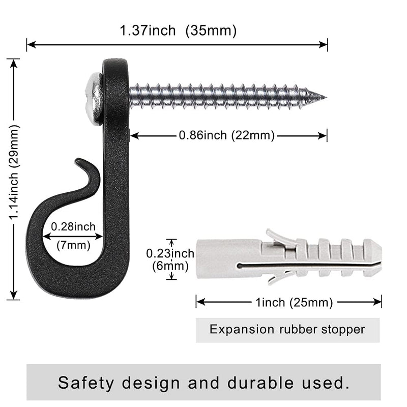 [Australia - AusPower] - SELEWARE Q hanger Hooks for Outdoor String Lights, Christmas Light Hooks with Screw, Indoor Outdoor Light Hooks Clips for Hanging String Lights Fairy Lights Patio Light, 15Pcs 15 Black 
