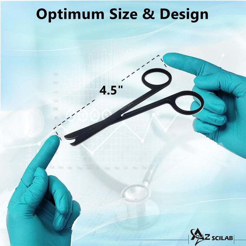 [Australia - AusPower] - Suture Stitch Scissors 4.5" with Crescent Delicate Hook- Perfect for Suture Removal, First Aid, EMS Training and More Premium Quality Instrument- Stainless Steel (Tactical Black) Tactical Black 