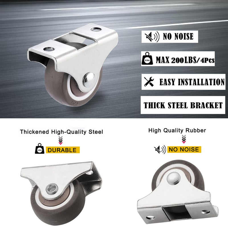 [Australia - AusPower] - 1-1/2 Inch Fixed Caster Wheels Set of 4, Heavy Duty Industrial Casters, Silent Rigid Plate Casters, Furniture Casters for Hardwood Floors, Load Capacity 200 Lbs, Non Swivel 1.5 Inch Wheel 