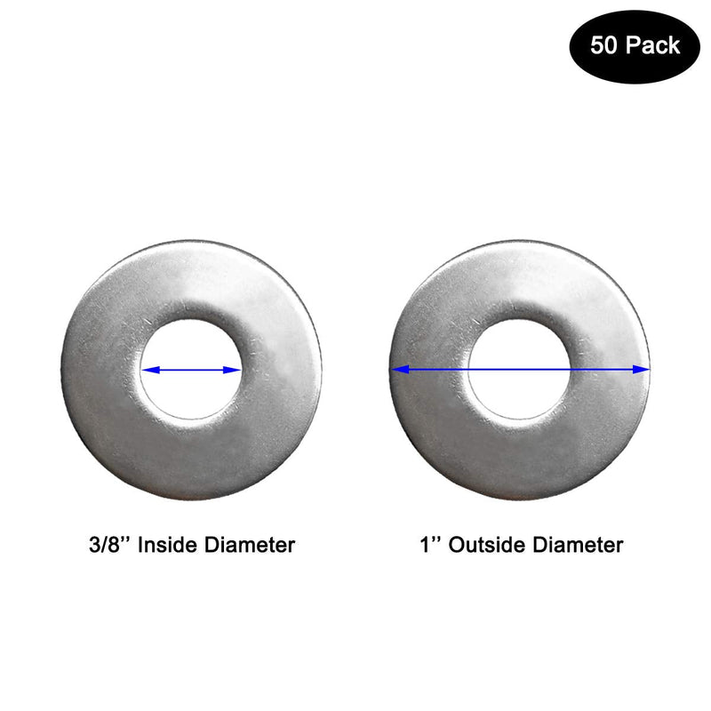 [Australia - AusPower] - 3/8" x 1" OD Stainless Fender Flat Washer 50 Pcs,1" Outside Diameter, 0.080" inch Thickness,18-8 (304) Stainless Steel 3/8" x 1" - 50 pcs 