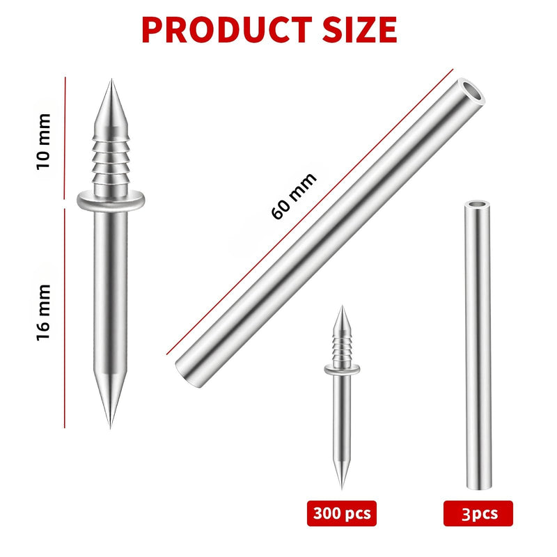 [Australia - AusPower] - 300pcs Double Head Skirting Thread Seamless Nail Double Head Nails Double Side Nails With 3 Installation Barrels for Skirting Seamless Nails Double-Head Screw Solid Wood Baseboard Screws 