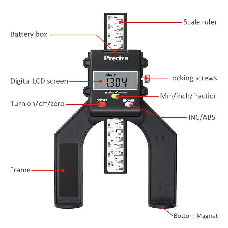 Preciva 0 - 80 mm Profile Depth Gauge Digital Depth Gauge for Woodworking and Mechanical Engineering