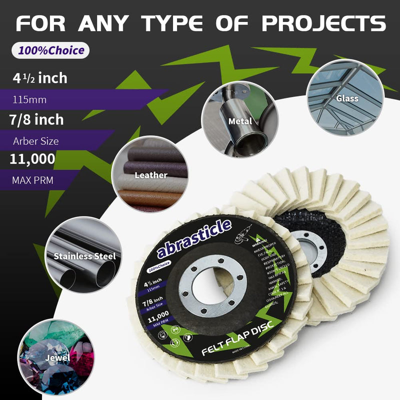 [Australia - AusPower] - 4-1/2" x 7/8" Felt Flap Disc Felt Polishing Flap Discs Wool Flap Buffing Wheel Pad for Angle Grinder 