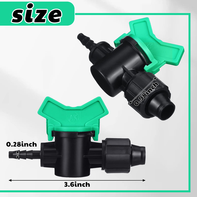 [Australia - AusPower] - Hiboom 20 Pcs 5/8" Drip Tape x 1/4" Barb Tubing Takeoff Adapter Valve Extended Barb Design for a Tighter Fit Green T Handle Water Valve Adjustable Shut Off Valve for Watering Plants in Gardens Lawn 