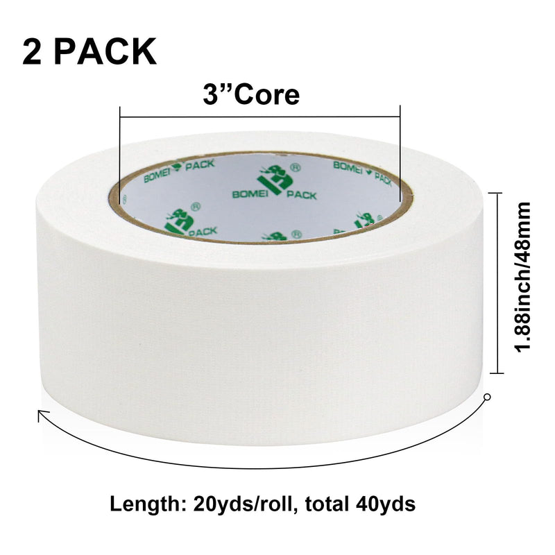 BOMEI PACK White Duct Tape 1.88 inch, Industrial Grade1.88 inches x 20 Yards, 9 Mil Heavy-Duty, Waterproof, UV Resistant for Crafts & Home Improvement (2Pack Total 40Yards)