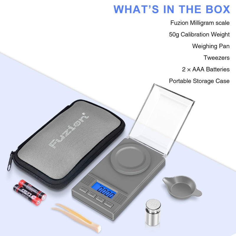 [Australia - AusPower] - Fuzion Milligram Scale 50g/ 0.001g, mg Scale, Jewelry Scale with LCD Backlit, Tare, Digital Milligram Scale for Powder Medicine, Gem, Reloading, Micro Scale PL50 Grey 