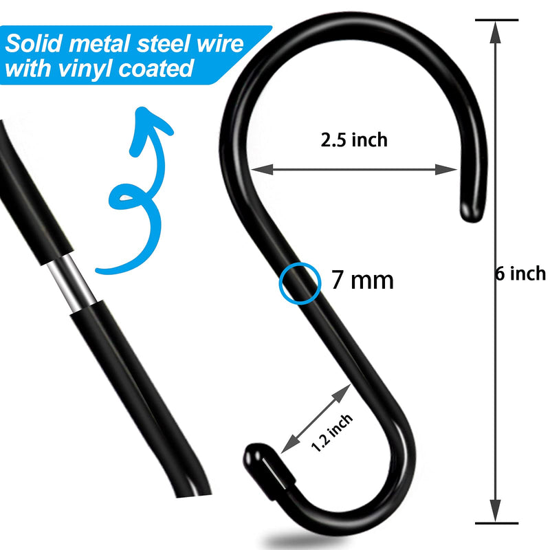 [Australia - AusPower] - Large Heavy Duty S Hooks 6 inch 7 MM Thick Vinyl Coated S Hook for Hanging Plants Outdoor, Metal Black Rubber Coated S Hooks for Closet Jeans Bags Pot Cups Jewelry Garden Tools. 4 Pack 4 Pack Black 