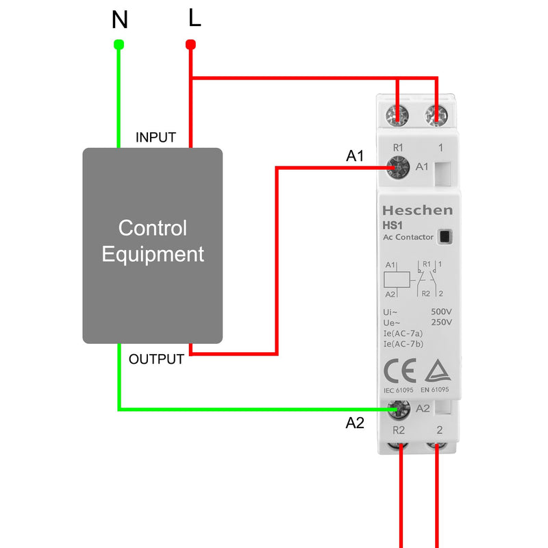 Heschen Household AC Contactor, HS1-20, Ie 20A, 2-Pin 1NO 1NC, 220/240V Coil Voltage, 35mm DIN Rail Mounting 230VAC 1NO 1NC 2P