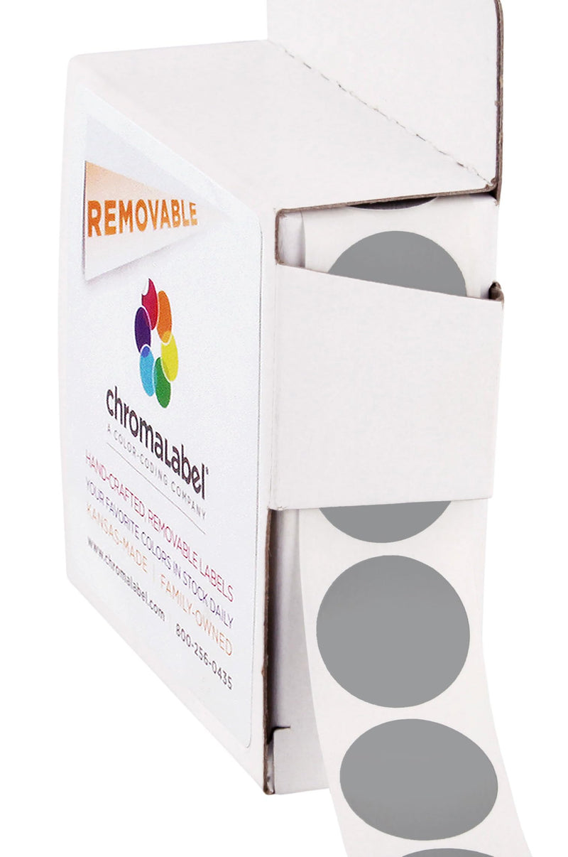 ChromaLabel 0.75 Inch Round Label Removable Color Code Dot Stickers, 1000 Labels per Dispenser Box, Gray