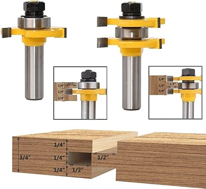 Tongue and Groove Router Bits Set, ZOKMOK Plus 3 Teeth Adjustable T Shape Router Bits Set, 1/2'' Shank, 1/4'' Cutter 1/2 Shank