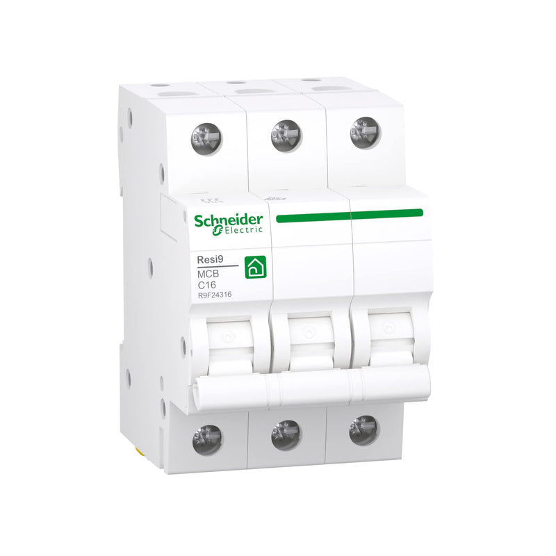Schneider Electric R9F24316 Resi9 3-Pin Circuit Breaker | 16A, C characteristic, 6kA Rated current 16A Operating voltage 400 V