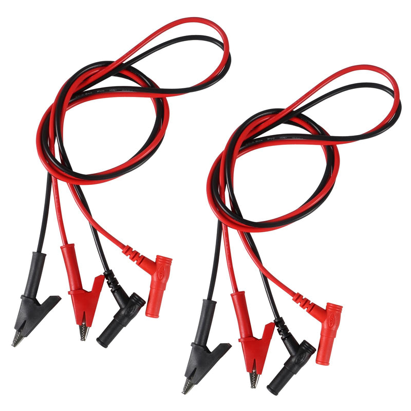 [Australia - AusPower] - 4PCS Multimeter Test Leads Right Angle Banana Plug to Alligator Clip Heavy Duty Silicone Wire for Electrical Testing 3 Feet/1m 2PCS 