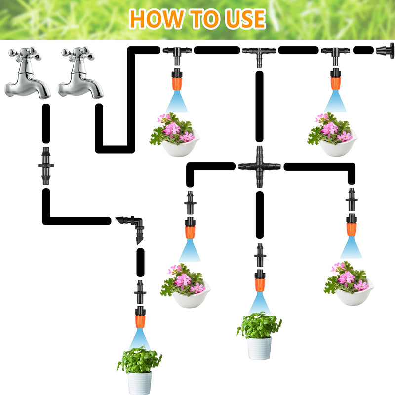 [Australia - AusPower] - Drip Irrigation Fittings Kit for 1/4 Inch Tubing, 260 Pcs 1/4" Drip Line Barbed Connectors - 85 Couplings, 55 Tees, 10 Nozzles, 10 Nozzle Tees, 25 Single barbs, 25 Elbows, 25 Plugs, 25 Crosses 4/7mm Drip Fittings Set-260P 
