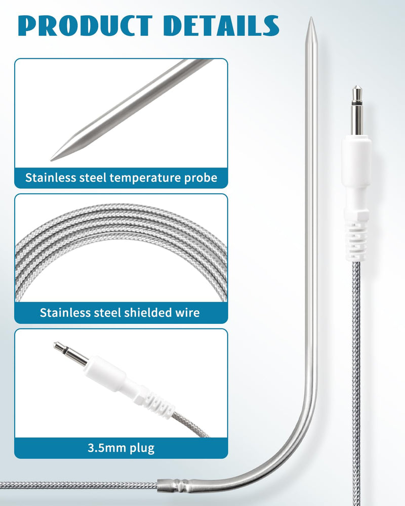 [Australia - AusPower] - 8 Foot Temperature Probe Fit for DynaQ/UltraQ/PartyQ/DigiQ/CyberQ Controls Food Premium Dishwasher Safe Temperature Probe 