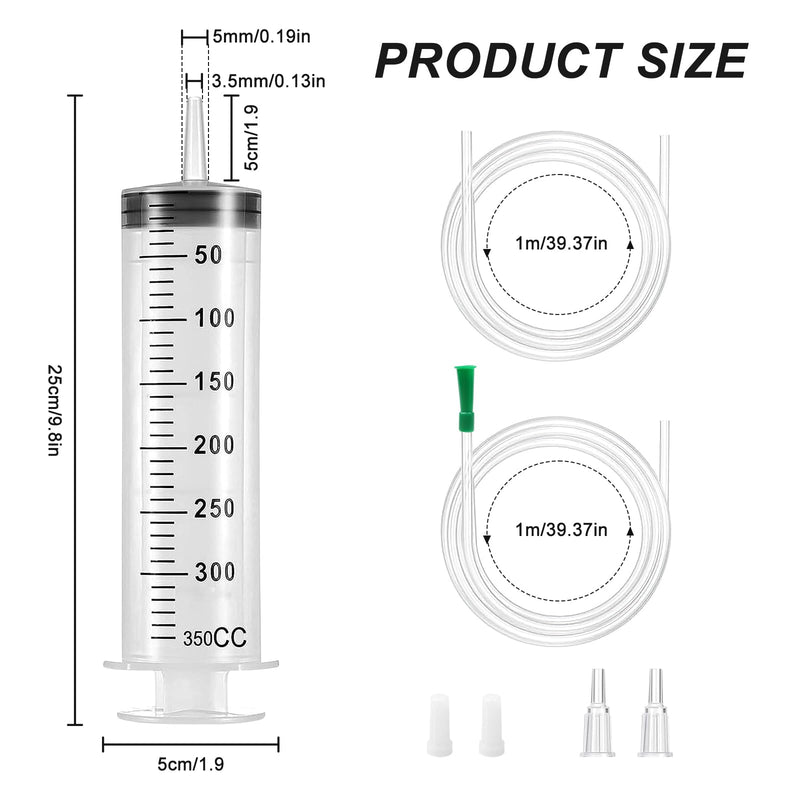 [Australia - AusPower] - Pack of 2 syringes, 350 ml, oil syringe, dosing syringe, made of plastic, plastic syringe, reusable for oil or glue applicators, laboratory, industry, garden and pet feeding 