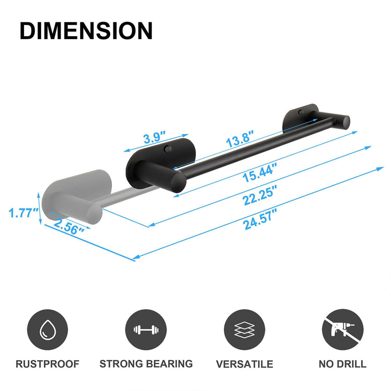 TocTen Self Adhesive Towel Bar, Stick Bath Towel Rack for Bathroom Adjustable 16-24", Stainless Steel Bathroom Towel Holder, No Drill Stick on Wall Towel Hangers for Bathroom, Kitchen (Matte Black) Matte Black 24 Inch
