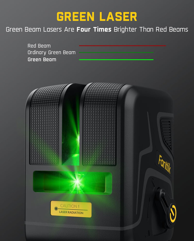 [Australia - AusPower] - Fanttik D2 PLUS Laser Level, 100 ft Green Cross Line, Vertical Beam Spread Covers of 130°, Self Leveling Mode, 2600 mAh Built-in Rechargeable Battery, USB-C, Pulse Mode, 360° Magnetic Base 