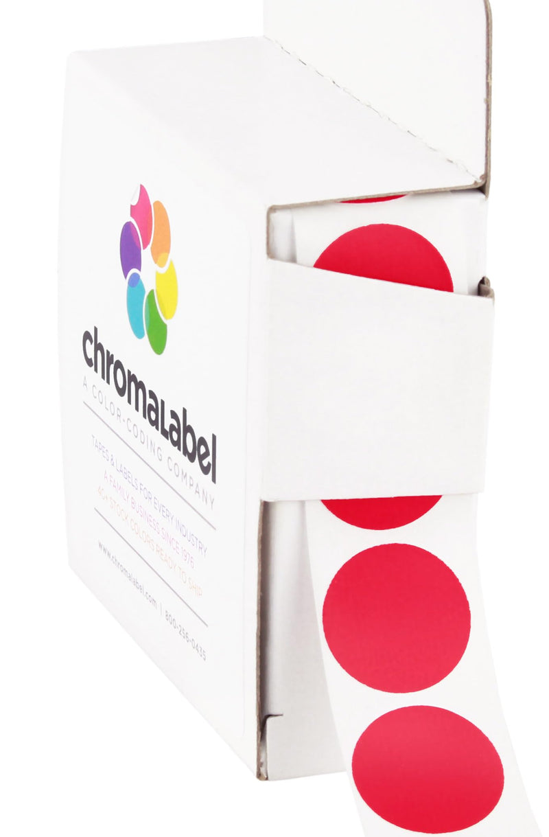 ChromaLabel Stickers, 1000 Red 3/4-inch Round Labels with Dispenser Box, Permanent Adhesive Dot Stickers, Ideal for Office & Home Organization