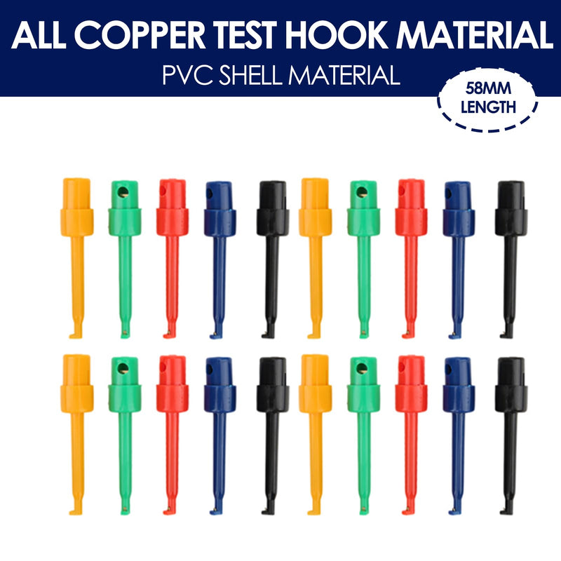 [Australia - AusPower] - Walfront 20Pcs Test Hooks Clips Multimeter Accessories Colorful Large Spring Hook Clip Test Grabber Probe for Electronic Components Testing 