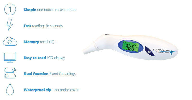 [Australia - AusPower] - Graham-Field Lumiscope 2215 Digital Ear Thermometer, White 