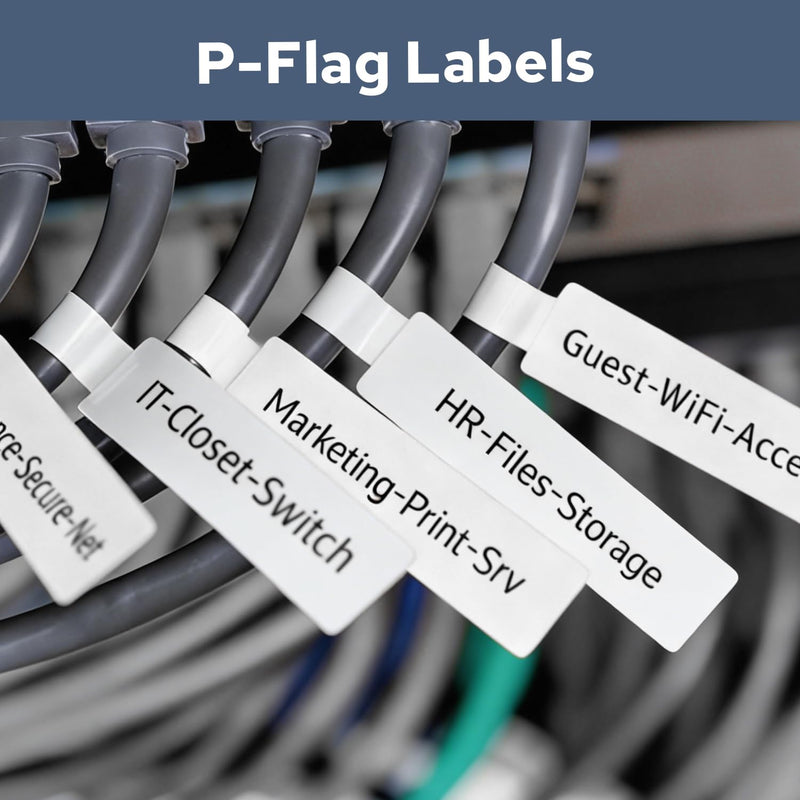 MakeID D50 T-Flag/P-Flag PET Label Cartridge for Indoor/Outdoor Wire and Cable Labeling, Black on White - for D50 Label Printer 21*42+38mm(95 Labels) P-Flag