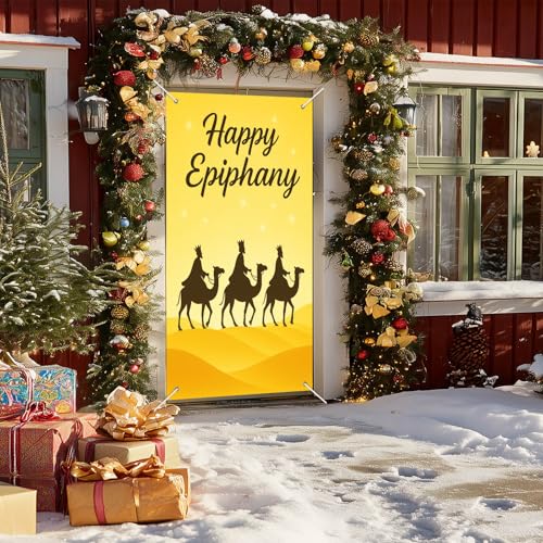 BlissYard Three Kings Door Cover 35x71 Inch Nativity Star Holiday Decor Desert Camel