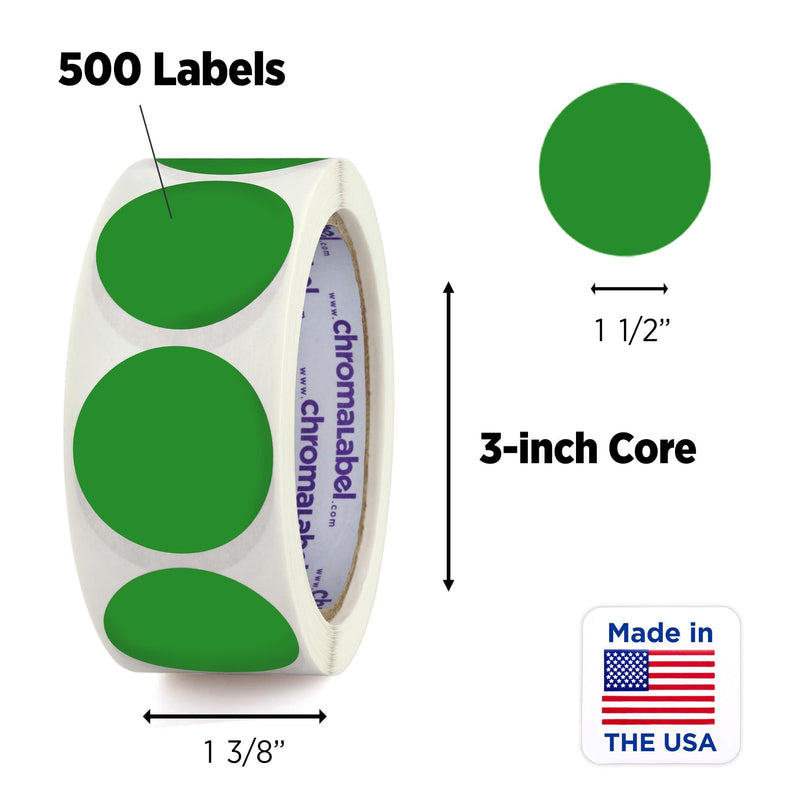ChromaLabel 1.50 Inch Round Label Removable Color Code Dot Stickers, Inventory Labels, 500 Labels per Roll, Green (Pack of 2) 1.5" Diameter (Pack of 2)
