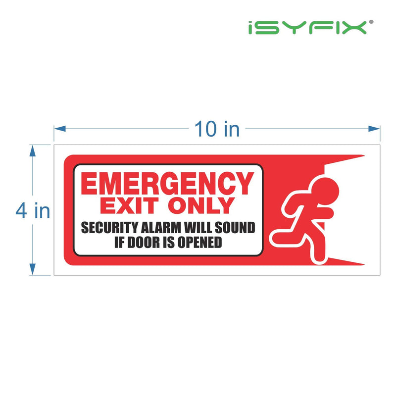 [Australia - AusPower] - iSYFIX Emergency Exit Only Stickers – 3 Pack 10x4 Inch – Premium Self-Adhesive Vinyl, Laminated UV, Weather, Scratch, Water & Fade Resistance, Security Alarm Will Sound if Door is Opened Sign Medium Red & White 
