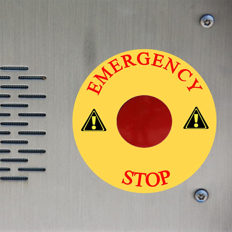 Emergency Stop Warning Sign Equipment Emergency Stop Label Sticker, Emergency Stop Button Cover Signs Decals Stickers Caution Safety Warning Sign (10 Pcs)