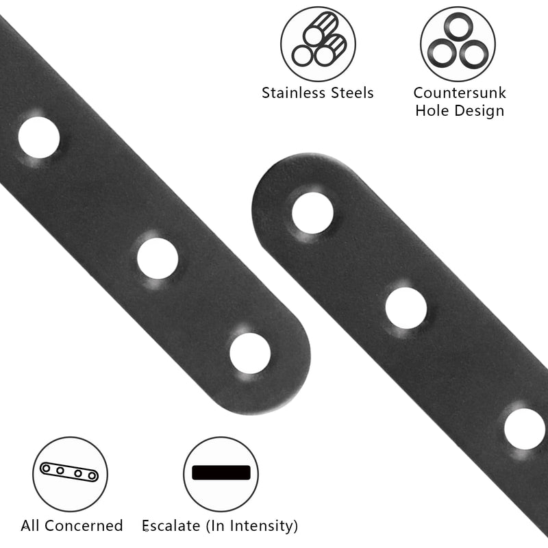 [Australia - AusPower] - 12 PCS 2.99'' x 0.63'' Stainless Straight Flat Brackets, Black Flat Metal Brace Bracket, Support Flat Metal Brace for Wood Furniture, Mending Plate Connector Joining Bracket for Fence,48 Screws 12 