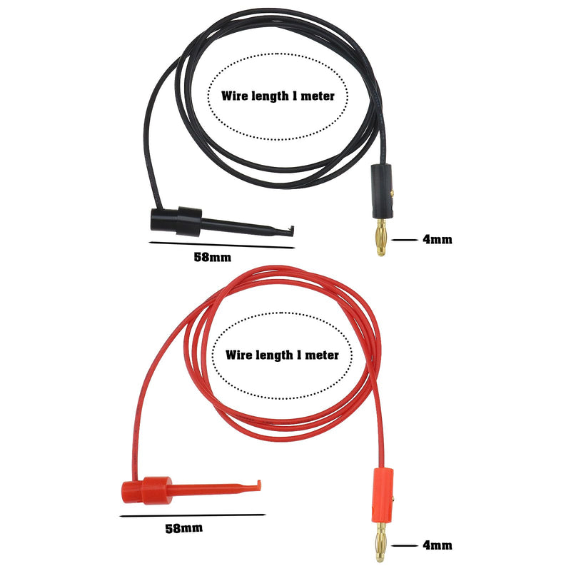 [Australia - AusPower] - 4pcs 4mm Banana Plug Micro Gripper Test Hook Clamp Gold Plated Connection Wire for Multimeter Electrical Testing Laboratory Application Red and Black, EN892W 