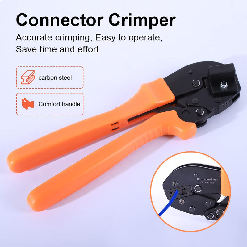 51 PCS Ratchet Powerpole Crimping Manual Tool Kit for 15/30/45A Connectors | 10 Pair 45A Connectors Assortment Quick Connect Battery and Caps, Ratchet Powerpole Crimping Tool for AWG22-10