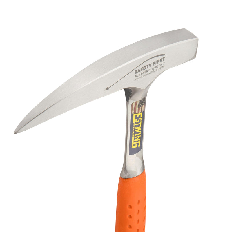 ESTWING Rock Pick - 22 oz USA Made Geology Hammer with Pointed Tip & Hi-Vis Orange Shock Reduction Grip - EO-22P