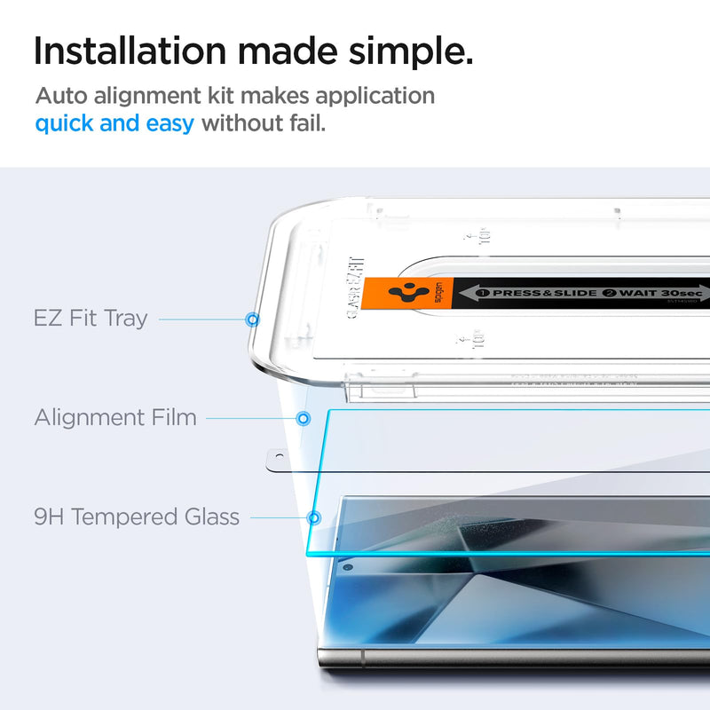 [Australia - AusPower] - Spigen Tempered Glass Screen Protector [GlasTR EZ Fit] designed for Galaxy S24 Ultra [Case Friendly] - 2 Pack 