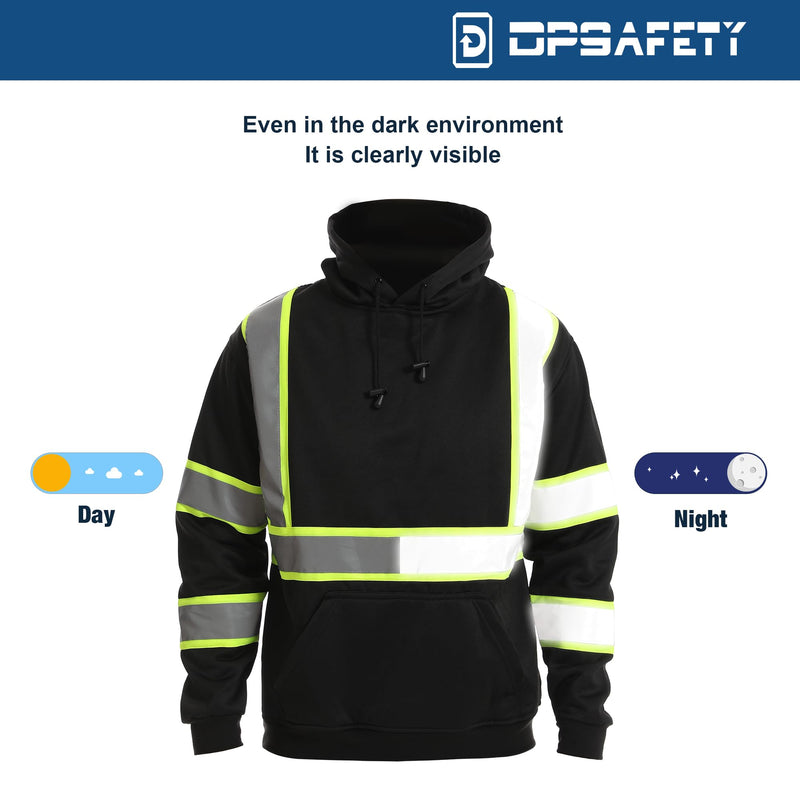 High visibility Hoodie for Men,Class3 Hi Vis Hoodie Pullover，Reflective Hooded Hood,Construction work Safety Sweatshirt with Large front Pocket for Men/Women BLACK,Medium Black01 Medium