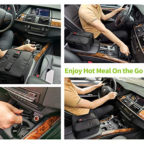 Portable Oven, 12V Car Food Warmer Portable Personal Mini Oven Electric Heated Lunch Box for Meals Reheating & Raw Food Cooking for Road Trip/Camping/Picnic/Family Gathering(Black) Black