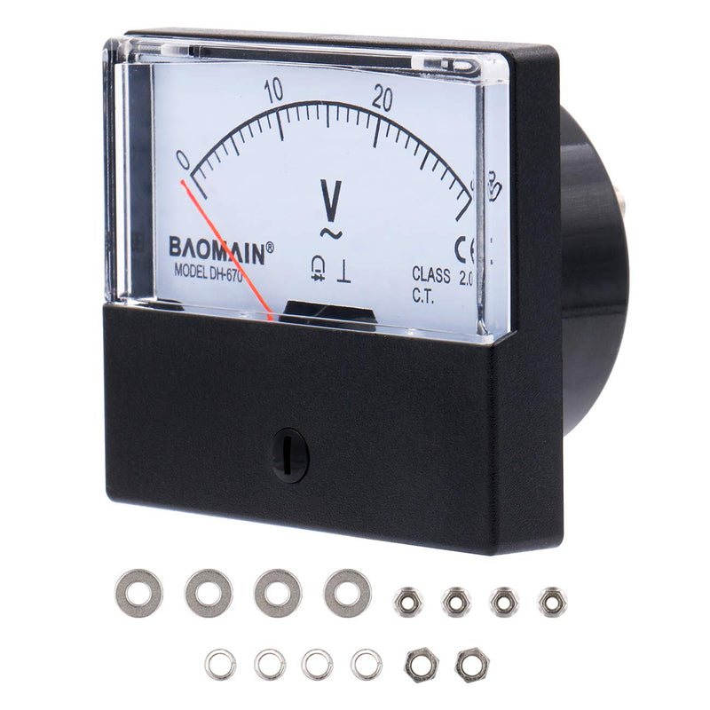 [Australia - AusPower] - Baomain Voltmeter DH-670 AC 0-30V Rectangular Class 2.5 Analog Panel Volt Voltage Meter 