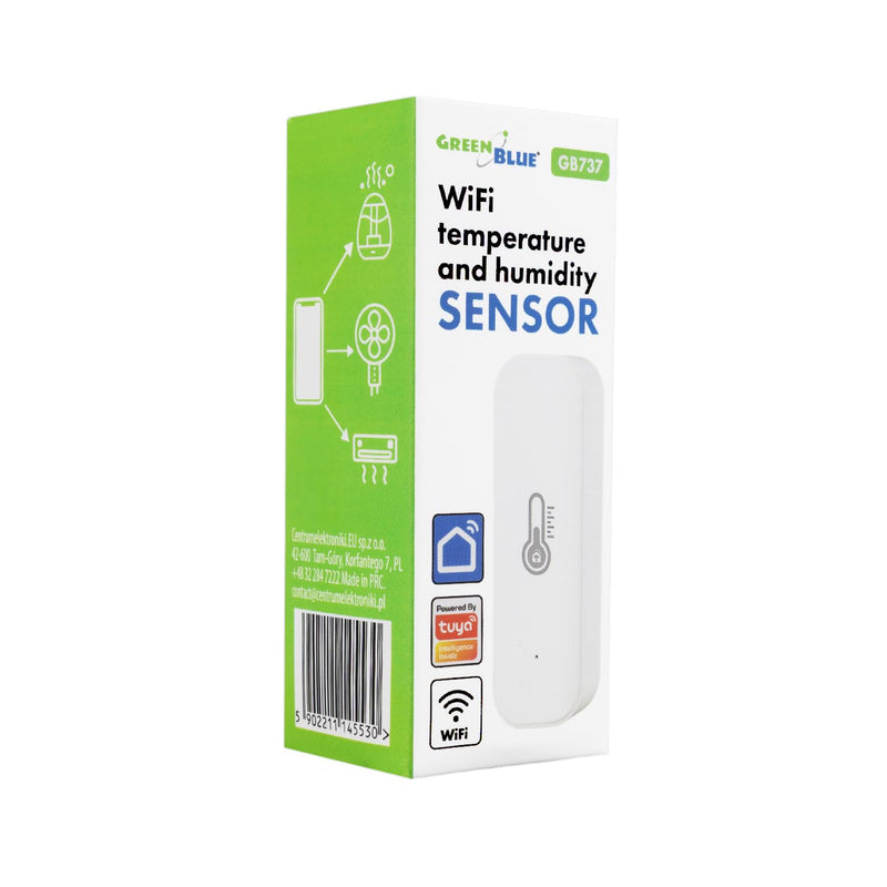 GreenBlue GB737 Temperature and Humidity Sensor WiFi Thermometer and Hygrometer with Notifications, Measurement History and Automation Functions | Tuya & Smart Life App, Alexa & Google Home, Alarm Thresholds, 72 x 21 x 25 mm, Calibration Function