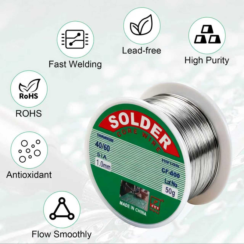 Solder with flux 1 mm, approx. 100 g gross weight (approx. 40 g solder net) | 2 rolls, flux soft solder with rosin core for electric soldering DIY