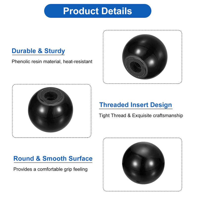 [Australia - AusPower] - uxcell 10Pcs Threaded Ball Knobs, M5 Female Thread Phenolic Thermoset Ball Knob 20mm Dia Round Operation Ball Handles for Machine Lever Handle, Black M5x20mm 